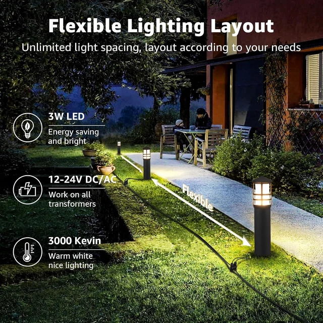 Alt view image 4 of 7 - SUNVIE All-in-One LED Landscape Lighting Kit, 8-Pack Low Voltage Pathway Lights with Transformer and 100FT 16/2 AWG Wire, 3000K Waterproof Landscape Lights with Connectors for Walkway Garden Yard