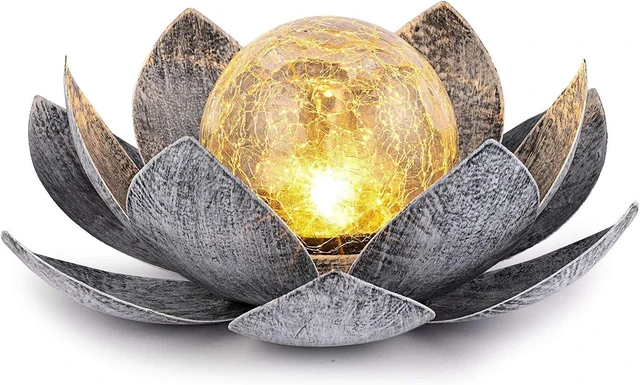 Main image of Huaxu Solar Lights Outdoor Garden, Crackle Globe Glass Lotus Decor, Waterproof LED Metal Flower Decorations for Patio,Lawn,Walkway,Tabletop,Ground