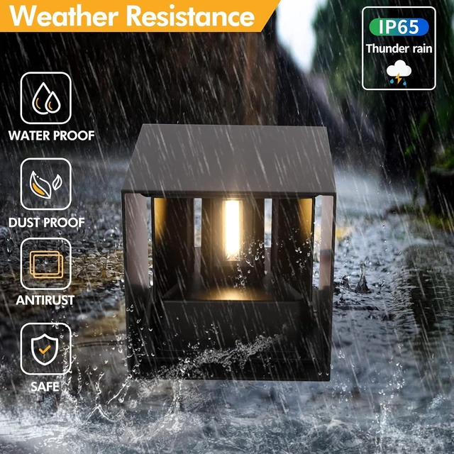 Alt view image 3 of 7 - Mille Lucciole 4 Pack Outdoor Wall Lights Exterior/Interior LED Wall Sconces IP65 Waterproof Square Aluminum Wall Lamps Outdoor Lighting Fixture Up and Down Lights Modern Black 12W 3000K Warm Lights