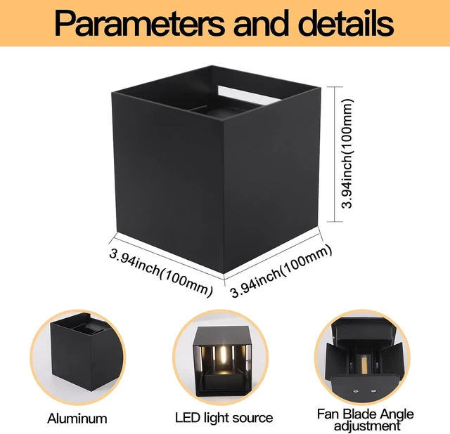 Alt view image 4 of 7 - Mille Lucciole 4 Pack Outdoor Wall Lights Exterior/Interior LED Wall Sconces IP65 Waterproof Square Aluminum Wall Lamps Outdoor Lighting Fixture Up and Down Lights Modern Black 12W 3000K Warm Lights