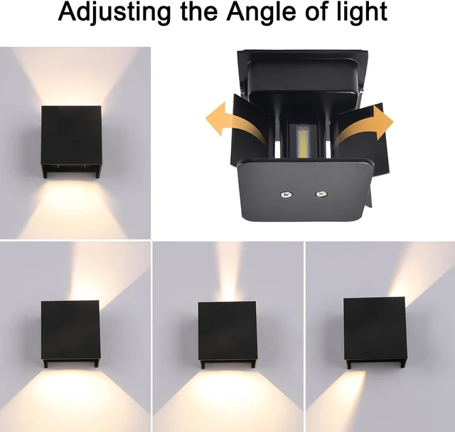 Alt view image 5 of 7 - Mille Lucciole 4 Pack Outdoor Wall Lights Exterior/Interior LED Wall Sconces IP65 Waterproof Square Aluminum Wall Lamps Outdoor Lighting Fixture Up and Down Lights Modern Black 12W 3000K Warm Lights