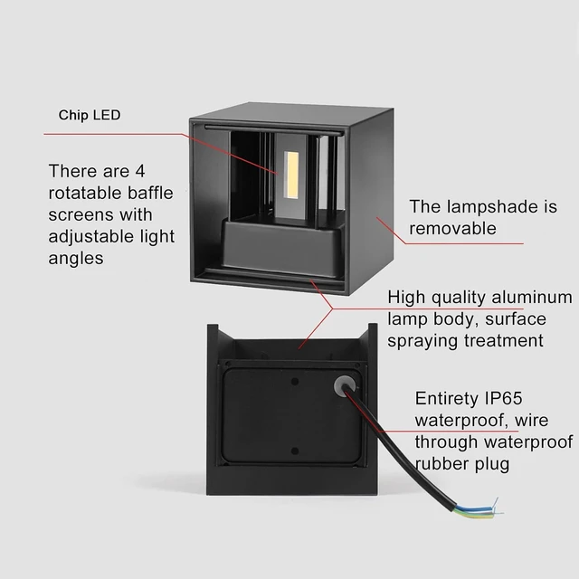 Alt view image 6 of 7 - Mille Lucciole 4 Pack Outdoor Wall Lights Exterior/Interior LED Wall Sconces IP65 Waterproof Square Aluminum Wall Lamps Outdoor Lighting Fixture Up and Down Lights Modern Black 12W 3000K Warm Lights