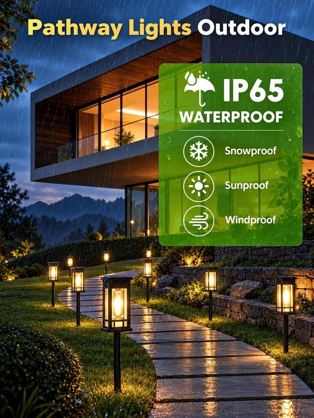 Alt view image 6 of 7 - LORRYTE 10 Pack Solar Pathway Lights Outdoor Waterproof, Garden Lights