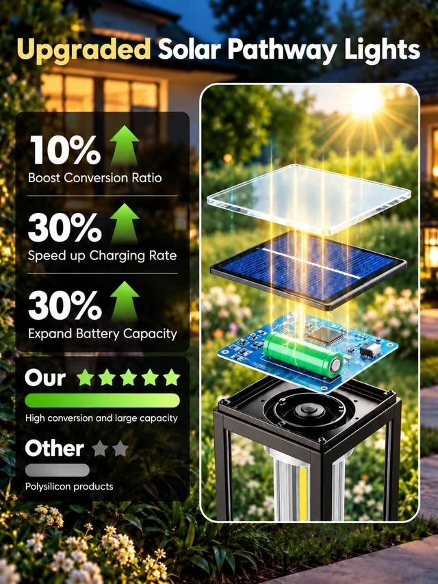 Alt view image 2 of 7 - LORRYTE 10 Pack Solar Pathway Lights Outdoor Waterproof, Garden Lights