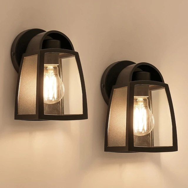 Main image of LUTEC 2 Pack Outdoor Wall Light Fixtures, Exterior Waterproof Wall Lantern with Clear Glass Shade, Aluminum Modern Matte Black Porch Sconce Outdoor Lighting for Garage Entryway Yard