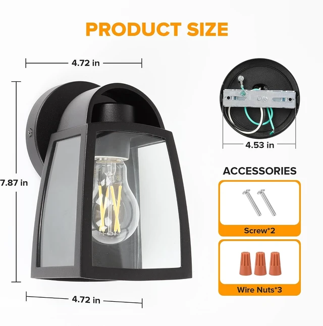 Alt view image 5 of 7 - LUTEC 2 Pack Outdoor Wall Light Fixtures, Exterior Waterproof Wall Lantern with Clear Glass Shade, Aluminum Modern Matte Black Porch Sconce Outdoor Lighting for Garage Entryway Yard