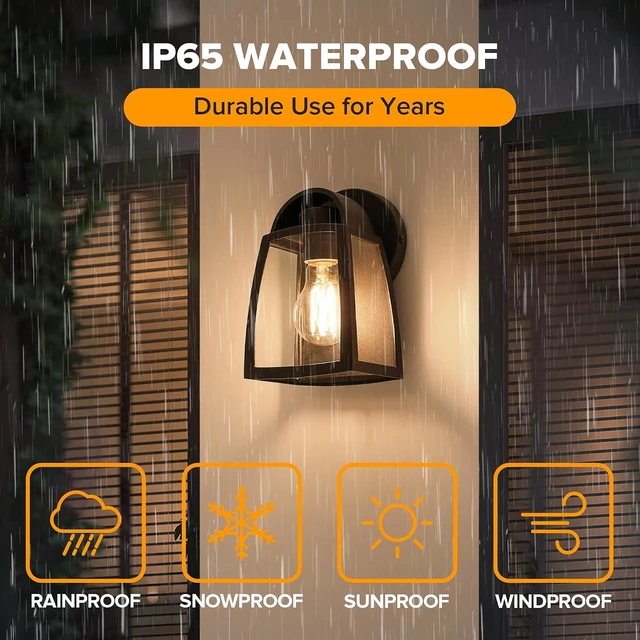 Alt view image 4 of 7 - LUTEC 2 Pack Outdoor Wall Light Fixtures, Exterior Waterproof Wall Lantern with Clear Glass Shade, Aluminum Modern Matte Black Porch Sconce Outdoor Lighting for Garage Entryway Yard
