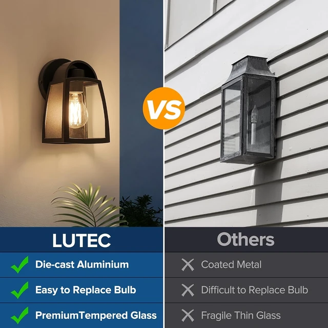 Alt view image 3 of 7 - LUTEC 2 Pack Outdoor Wall Light Fixtures, Exterior Waterproof Wall Lantern with Clear Glass Shade, Aluminum Modern Matte Black Porch Sconce Outdoor Lighting for Garage Entryway Yard