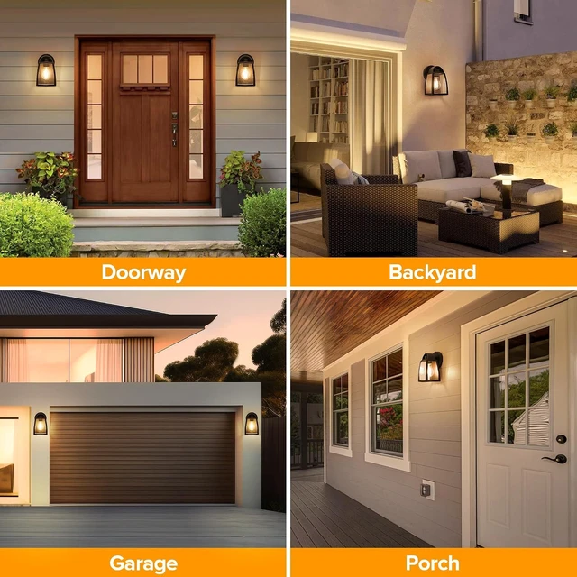 Alt view image 7 of 7 - LUTEC 2 Pack Outdoor Wall Light Fixtures, Exterior Waterproof Wall Lantern with Clear Glass Shade, Aluminum Modern Matte Black Porch Sconce Outdoor Lighting for Garage Entryway Yard