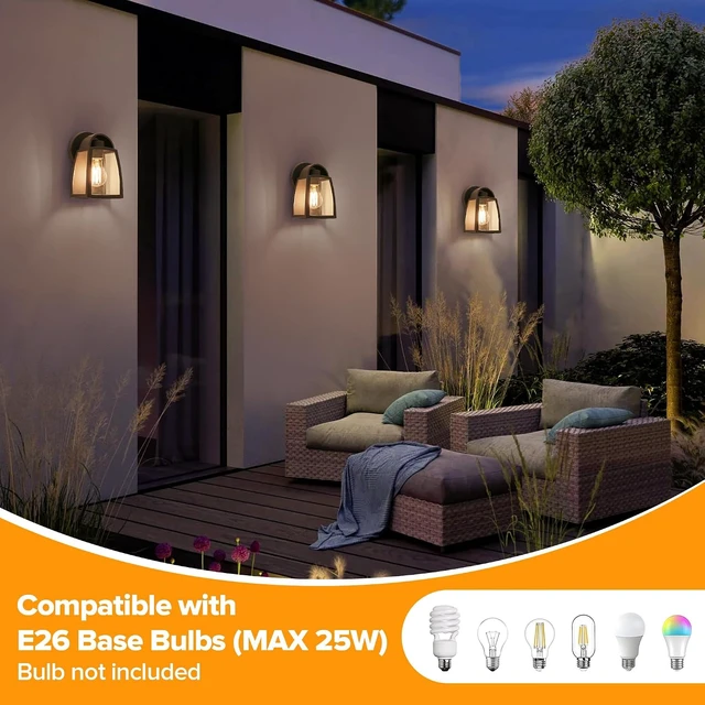 Alt view image 6 of 7 - LUTEC 2 Pack Outdoor Wall Light Fixtures, Exterior Waterproof Wall Lantern with Clear Glass Shade, Aluminum Modern Matte Black Porch Sconce Outdoor Lighting for Garage Entryway Yard