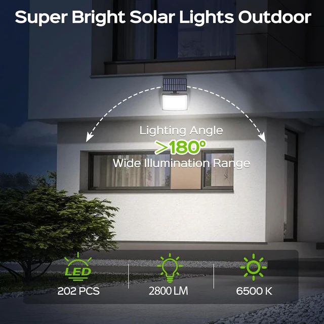 Alt view image 3 of 6 - Adiding Solar Outdoor Lights 2Pack, 202 LED Flood Lights with 16.4 ft Cable
