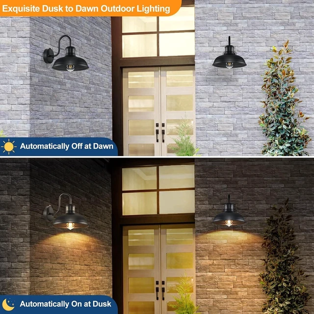 Alt view image 2 of 7 - Dusk to Dawn Outdoor Wall Sconces, Exterior Farmhouse Gooseneck Barn Lights