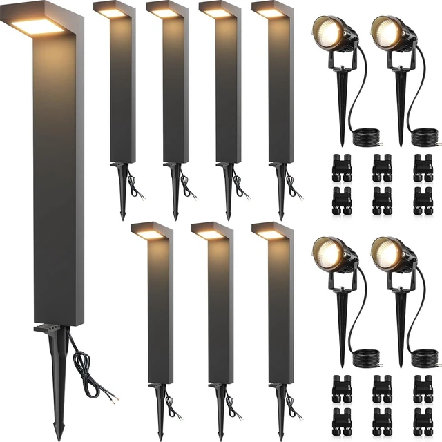 Main image of SUNVIE LED Low Voltage Landscape Lighting Kit Outdoor Waterproof Low Voltage Pathway Lights Wired with Spotlights 3000K Modern Outdoor Landscape Lights with Connectors for Path Yard Garden, 12 Pack