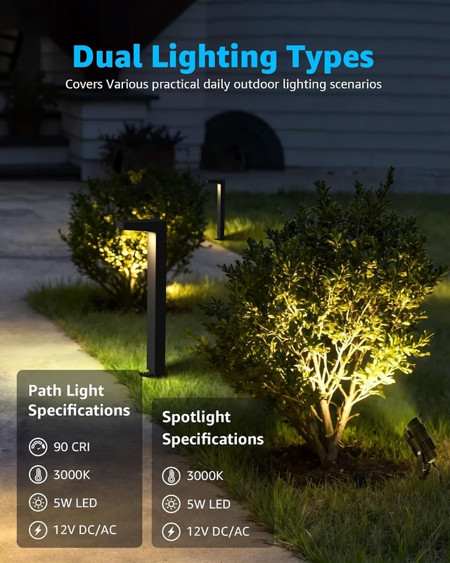 Alt view image 2 of 7 - SUNVIE LED Low Voltage Landscape Lighting Kit Outdoor Waterproof Low Voltage Pathway Lights Wired with Spotlights 3000K Modern Outdoor Landscape Lights with Connectors for Path Yard Garden, 12 Pack