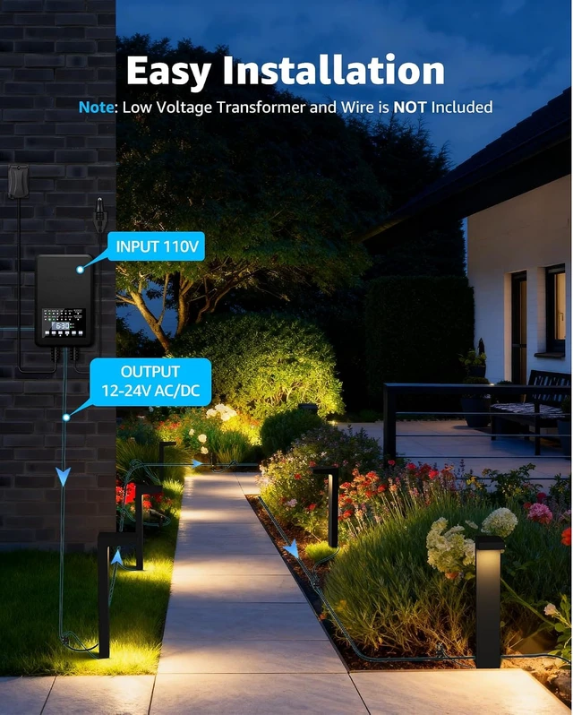 Alt view image 6 of 7 - SUNVIE LED Low Voltage Landscape Lighting Kit Outdoor Waterproof Low Voltage Pathway Lights Wired with Spotlights 3000K Modern Outdoor Landscape Lights with Connectors for Path Yard Garden, 12 Pack