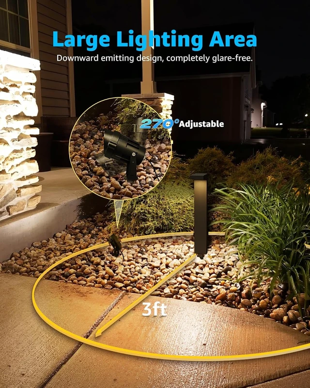 Alt view image 4 of 7 - SUNVIE LED Low Voltage Landscape Lighting Kit Outdoor Waterproof Low Voltage Pathway Lights Wired with Spotlights 3000K Modern Outdoor Landscape Lights with Connectors for Path Yard Garden, 12 Pack