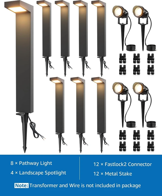 Alt view image 7 of 7 - SUNVIE LED Low Voltage Landscape Lighting Kit Outdoor Waterproof Low Voltage Pathway Lights Wired with Spotlights 3000K Modern Outdoor Landscape Lights with Connectors for Path Yard Garden, 12 Pack