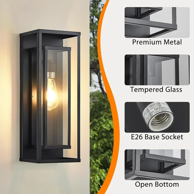 Alt view image 3 of 7 - 18In Outdoor Wall Lights, Black Front Door Light Fixture 2-Pack