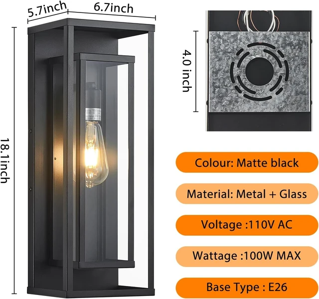 Alt view image 6 of 7 - 18In Outdoor Wall Lights, Black Front Door Light Fixture 2-Pack