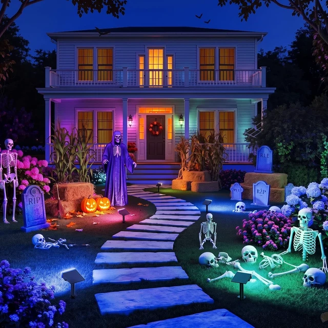Alt view image 3 of 7 - Consciot Solar Spot Lights Outdoor, Halloween Lights, 170° Wide Beam