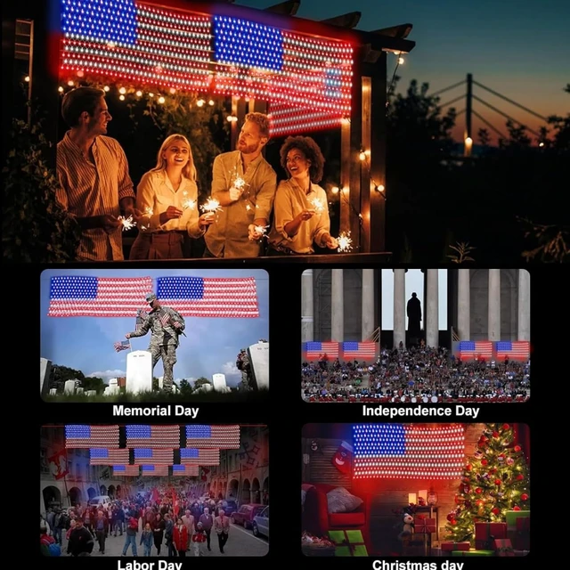 Alt view image 6 of 7 - HYH American Flag LED Lights, 420 LEDs Net Light Up Flag Outdoor Waterproof