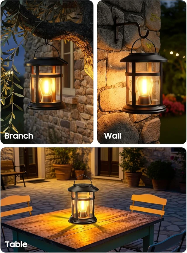 Alt view image 6 of 7 - Solar Lantern Outdoor Waterproof, 4 Pack Bright Hanging Solar Lights for Outside Decorative, Upgraded Solar Powered Lanterns LED Lighting for Garden Patio Porch Decor Gifts (Warm Light)