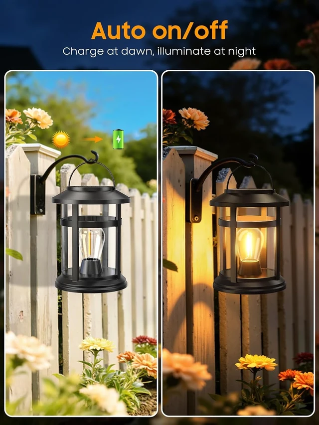Alt view image 7 of 7 - Solar Lantern Outdoor Waterproof, 4 Pack Bright Hanging Solar Lights for Outside Decorative, Upgraded Solar Powered Lanterns LED Lighting for Garden Patio Porch Decor Gifts (Warm Light)