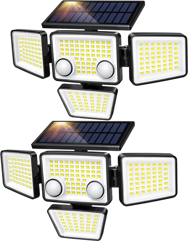 Main image of LYWALT Solar Outdoor Lights - 3000LM 188 LED Motion Sensor Outdoor Lights, 4 Heads Security Light,IP65 Waterproof, Easy Install,270°Wide Angle Flood Wall Light with 3 Modes for Backyard Yard