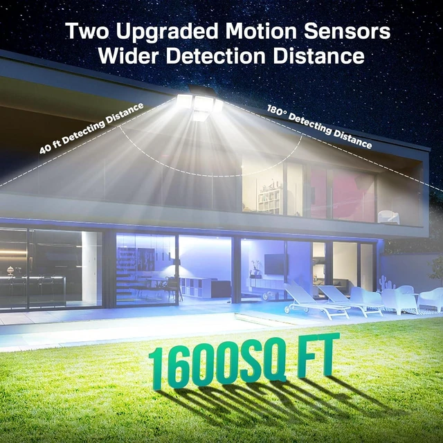 Alt view image 4 of 7 - LYWALT Solar Outdoor Lights - 3000LM 188 LED Motion Sensor Outdoor Lights, 4 Heads Security Light,IP65 Waterproof, Easy Install,270°Wide Angle Flood Wall Light with 3 Modes for Backyard Yard