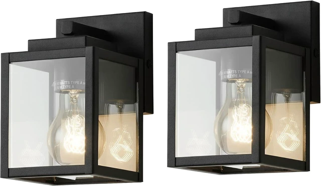 Main image of mirrea 7" Classic Outdoor Wall Sconce 1 Light in Matte Black Rectangular Metal Frame and Clear Glass Shade Waterproof Porch Light Patio Light Pack of 2