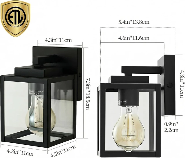 Alt view image 2 of 7 - mirrea 7" Classic Outdoor Wall Sconce 1 Light in Matte Black Rectangular Metal Frame and Clear Glass Shade Waterproof Porch Light Patio Light Pack of 2