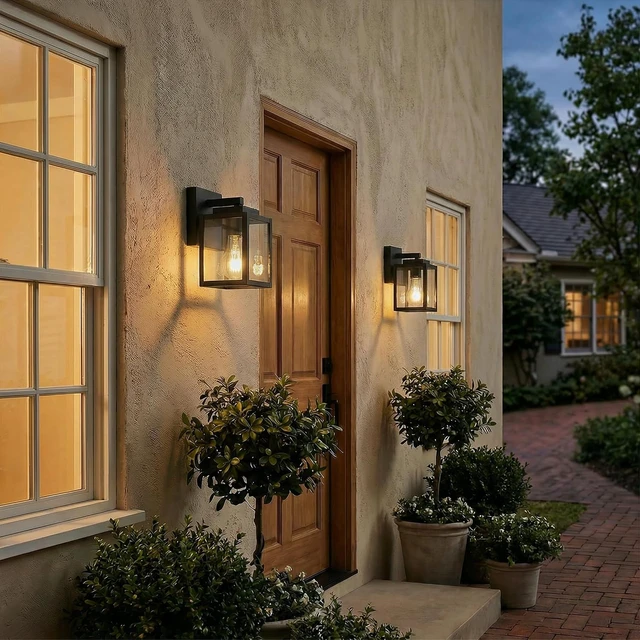Alt view image 4 of 7 - mirrea 7" Classic Outdoor Wall Sconce 1 Light in Matte Black Rectangular Metal Frame and Clear Glass Shade Waterproof Porch Light Patio Light Pack of 2