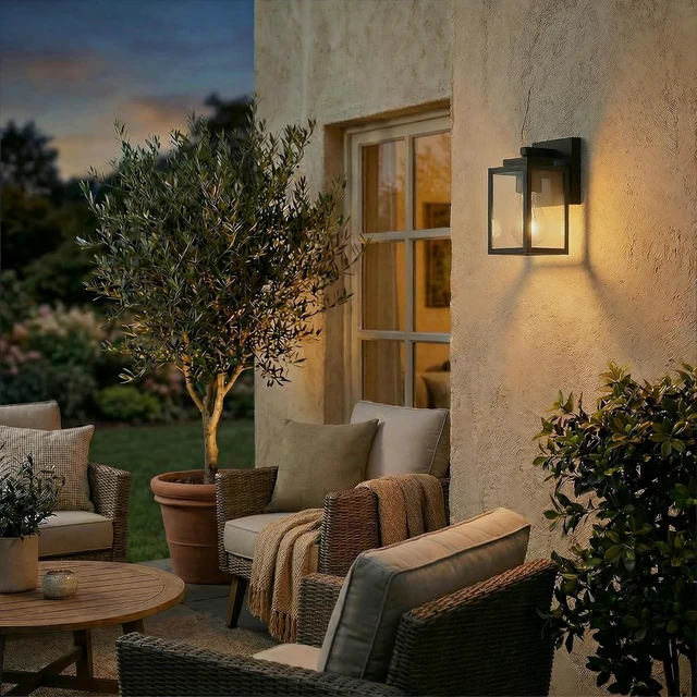 Alt view image 5 of 7 - mirrea 7" Classic Outdoor Wall Sconce 1 Light in Matte Black Rectangular Metal Frame and Clear Glass Shade Waterproof Porch Light Patio Light Pack of 2