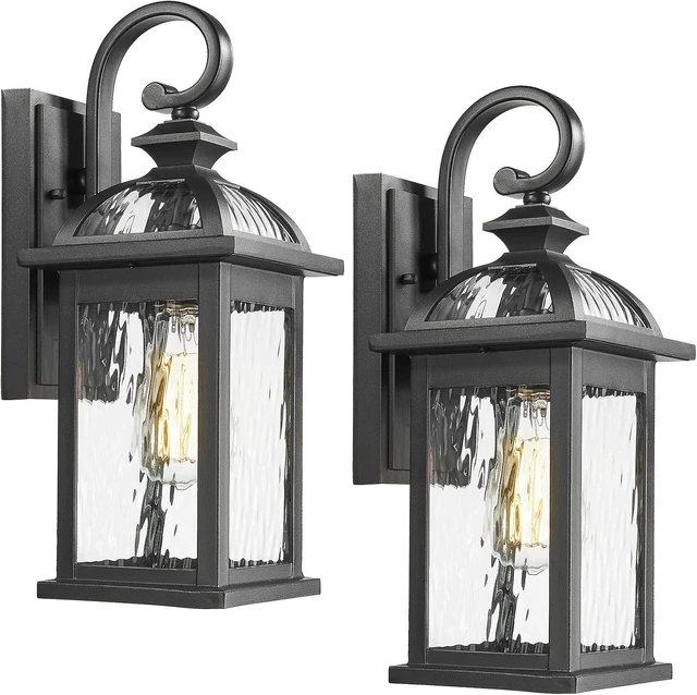 Main image of Darkaway Outdoor Porch Lights Fixture Wall Mount, Exterior Wall Light with Water Ripple Glass Waterproof Black Outside Wall Sconce for House Hallway Garage