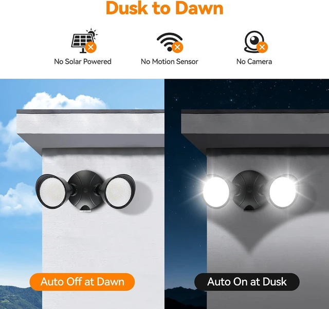 Alt view image 3 of 7 - 45W 5500LM Dusk to Dawn Flood Lights Outdoor, Dual Head LED Outdoor Security Lights, 5000K Daylight, IP65 Waterproof Hardwired Exterior Light Fixture for Garage, Yard, Backyard (Black)