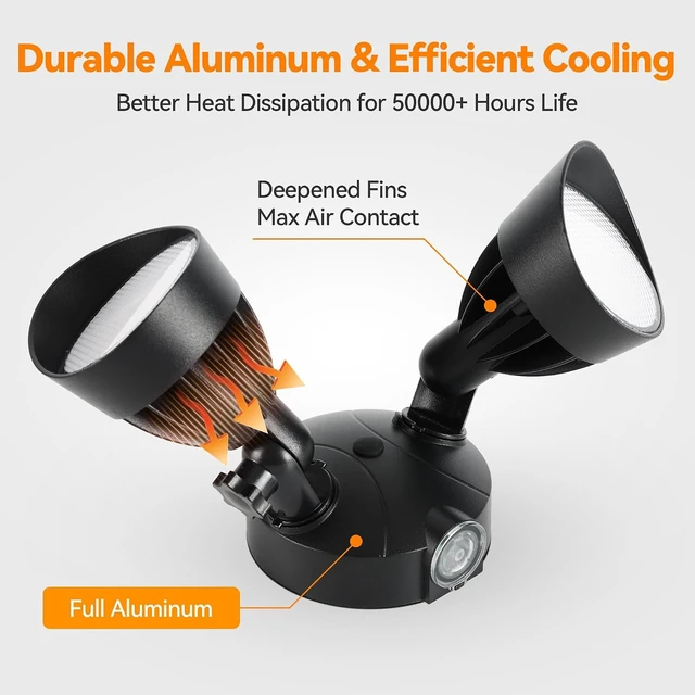 Alt view image 4 of 7 - 45W 5500LM Dusk to Dawn Flood Lights Outdoor, Dual Head LED Outdoor Security Lights, 5000K Daylight, IP65 Waterproof Hardwired Exterior Light Fixture for Garage, Yard, Backyard (Black)