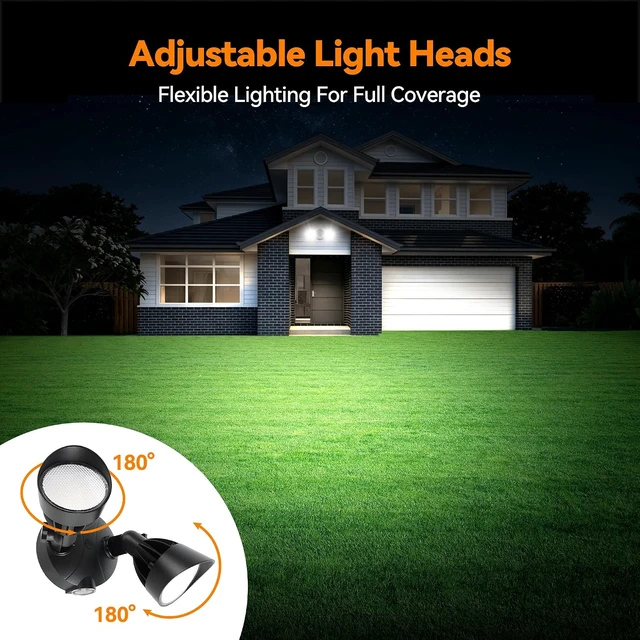 Alt view image 5 of 7 - 45W 5500LM Dusk to Dawn Flood Lights Outdoor, Dual Head LED Outdoor Security Lights, 5000K Daylight, IP65 Waterproof Hardwired Exterior Light Fixture for Garage, Yard, Backyard (Black)