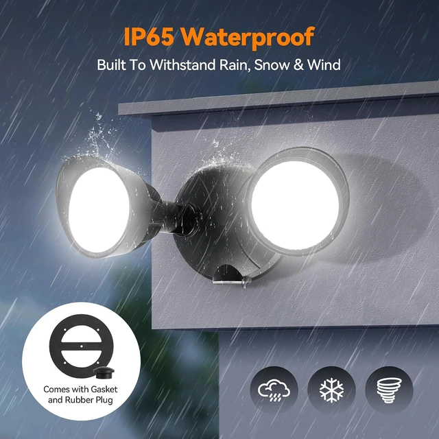 Alt view image 6 of 7 - 45W 5500LM Dusk to Dawn Flood Lights Outdoor, Dual Head LED Outdoor Security Lights, 5000K Daylight, IP65 Waterproof Hardwired Exterior Light Fixture for Garage, Yard, Backyard (Black)
