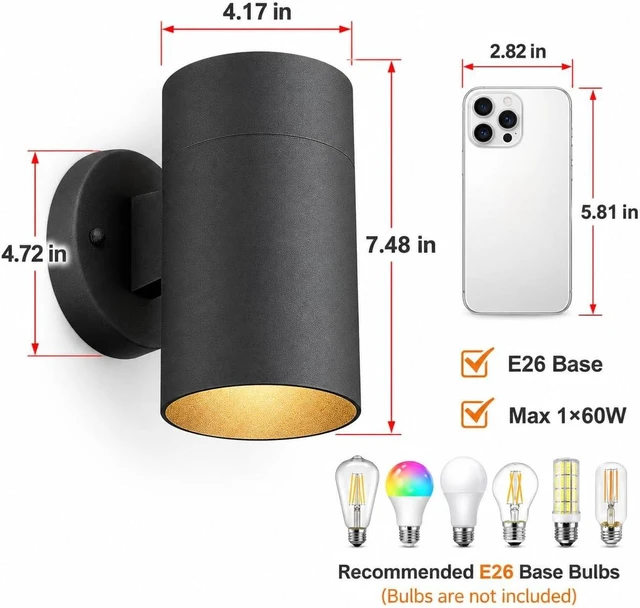 Alt view image 4 of 7 - Ken & Ricky Modern Outdoor Wall Sconce Lights,CylinderBlack 2 Pack