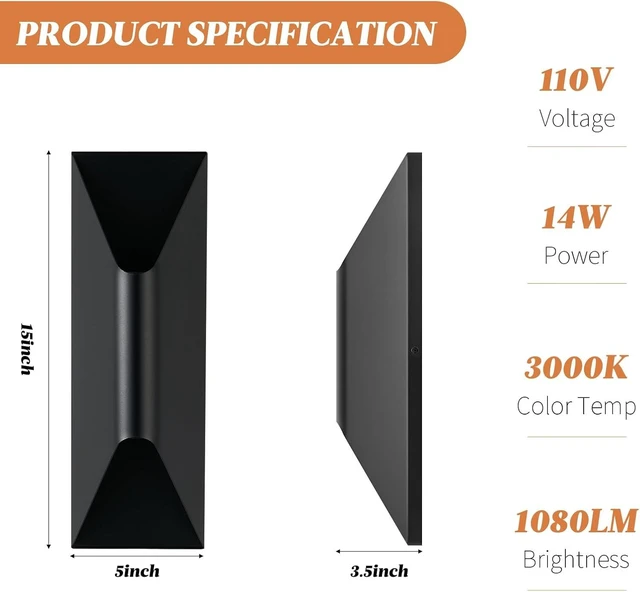 Alt view image 5 of 7 - Outdoor Wall Lights, 15" Up and Down Exterior Lighting Fixtures