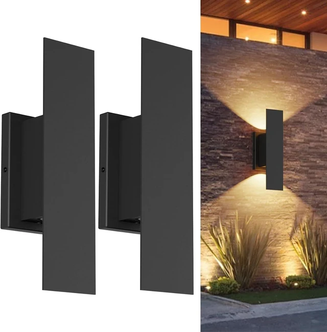 Main image of Aipsun 2 Pack Outdoor LED Up Down Wall Sconces, Black Modern Porch Lights