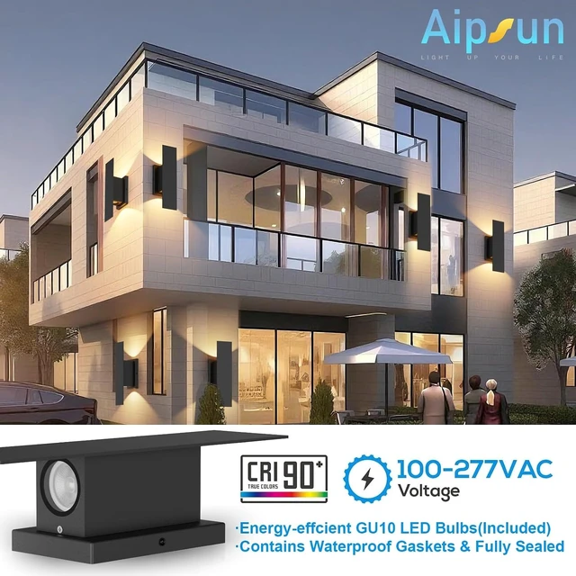 Alt view image 3 of 7 - Aipsun 2 Pack Outdoor LED Up Down Wall Sconces, Black Modern Porch Lights
