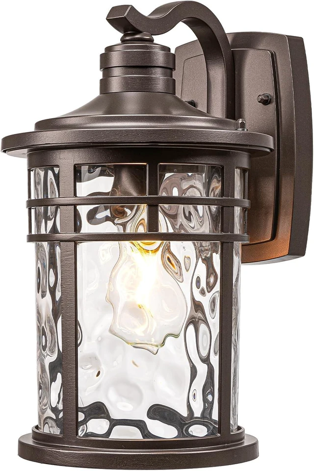 Main image of 14.5 Inch Height Outdoor Wall Lights Waterproof Exterior Lighting Fixtures with Water Ripple Glass ORB Finish Outside Lights for House E27 Socket