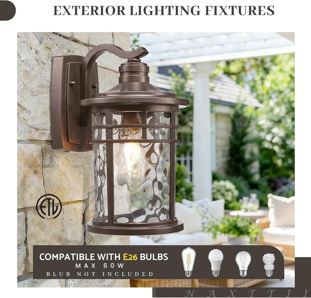 Alt view image 2 of 7 - 14.5 Inch Height Outdoor Wall Lights Waterproof Exterior Lighting Fixtures with Water Ripple Glass ORB Finish Outside Lights for House E27 Socket