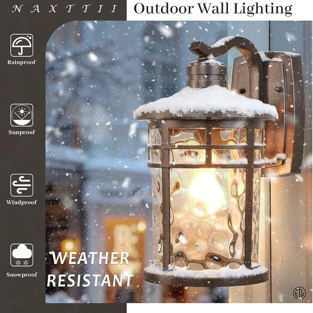 Alt view image 3 of 7 - 14.5 Inch Height Outdoor Wall Lights Waterproof Exterior Lighting Fixtures with Water Ripple Glass ORB Finish Outside Lights for House E27 Socket