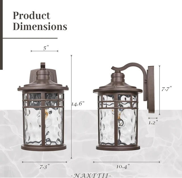 Alt view image 5 of 7 - 14.5 Inch Height Outdoor Wall Lights Waterproof Exterior Lighting Fixtures with Water Ripple Glass ORB Finish Outside Lights for House E27 Socket