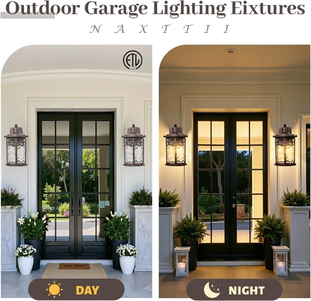 Alt view image 6 of 7 - 14.5 Inch Height Outdoor Wall Lights Waterproof Exterior Lighting Fixtures with Water Ripple Glass ORB Finish Outside Lights for House E27 Socket