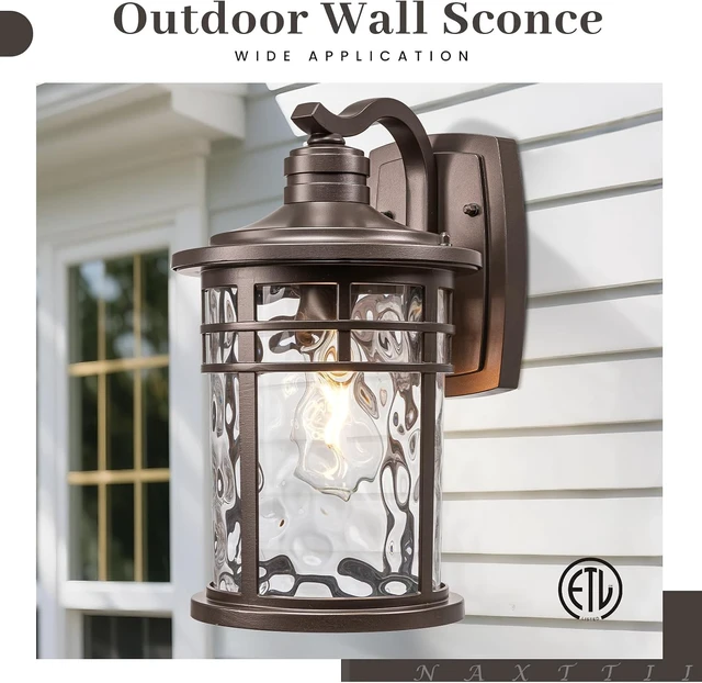 Alt view image 7 of 7 - 14.5 Inch Height Outdoor Wall Lights Waterproof Exterior Lighting Fixtures with Water Ripple Glass ORB Finish Outside Lights for House E27 Socket