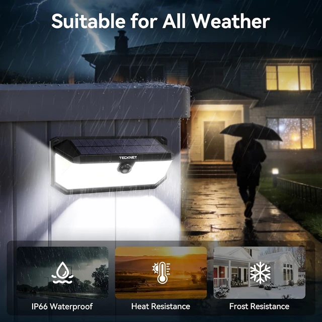 Alt view image 5 of 7 - TECKNET Solar Lights Outdoor 495 LED Motion Sensor Waterproof Wall Lights