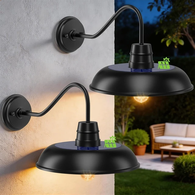 Main image of Solar Barn Light for Outside, 12 Inch Solar Gooseneck Barn Light